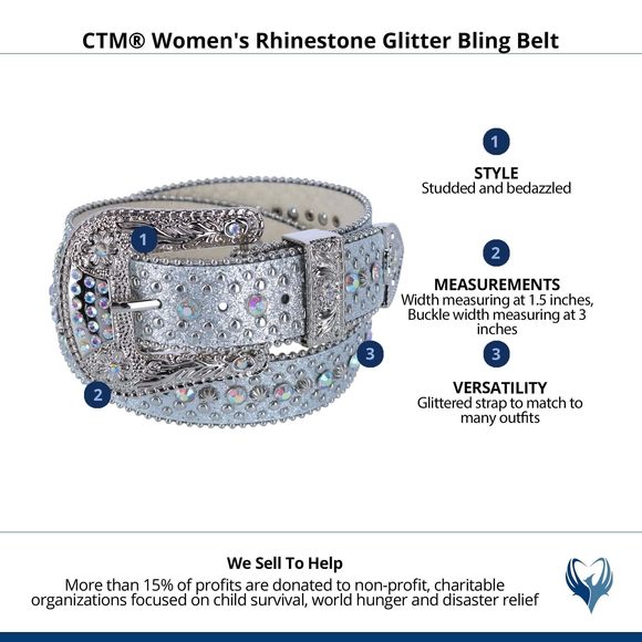 Women's Rhinestone Glitter Bling Belt, Large, Silver😹 - Picture 5 of 5